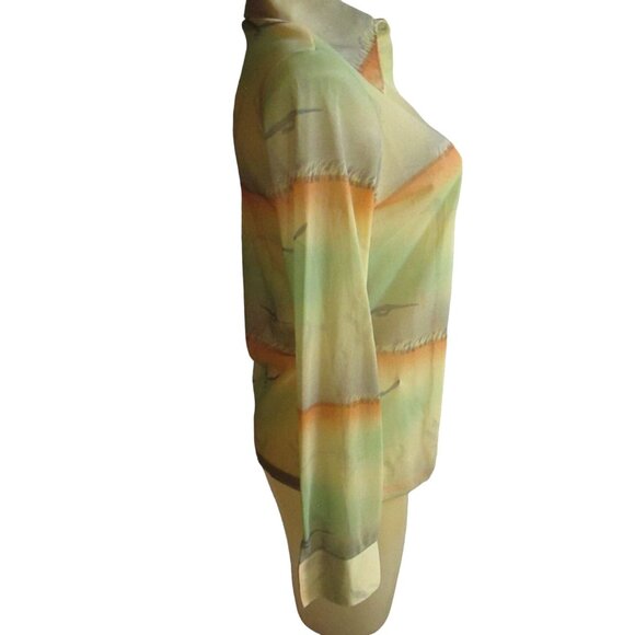 Vintage Women's Disco Shirt Sheer Seagull Graphic Stretch Arnel NWOT 1970's Boho - Picture 4 of 11